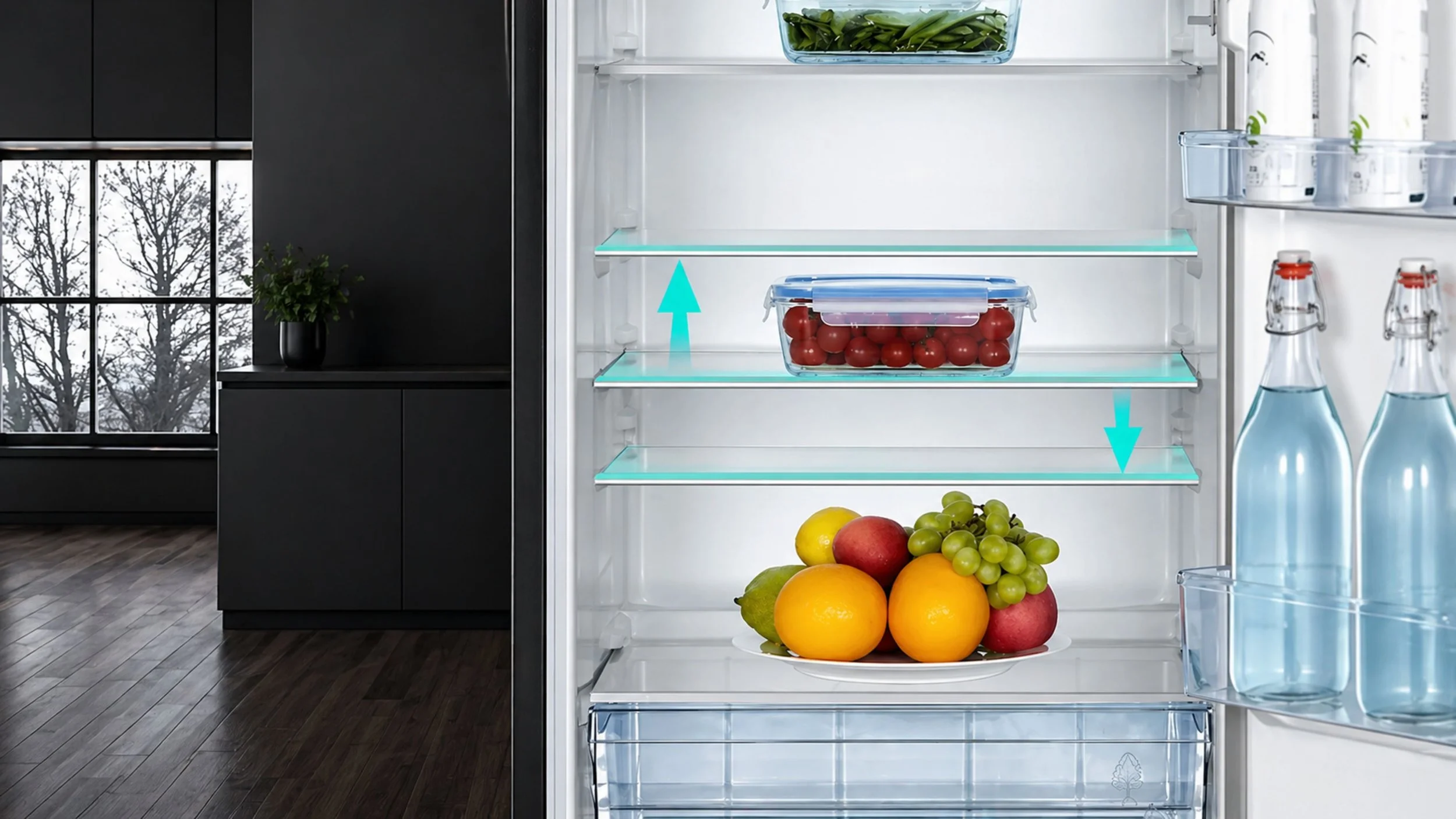 FFH1865BIX, 304L Fridge Freezer, Total No Frost, Black Steel